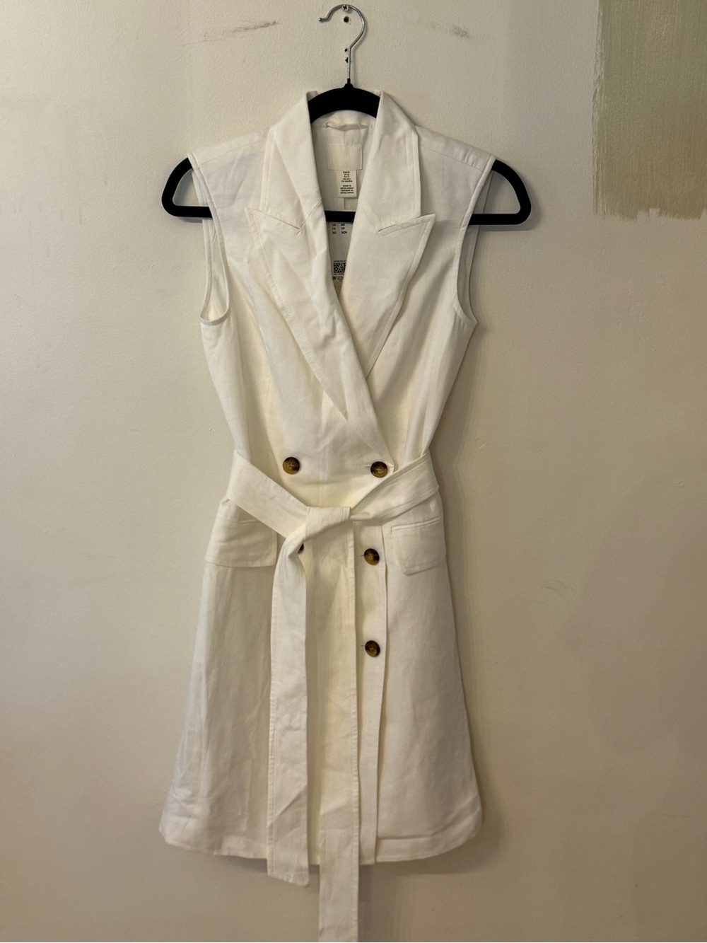H&M White Sleeveless Trench Midi Dress with Belt